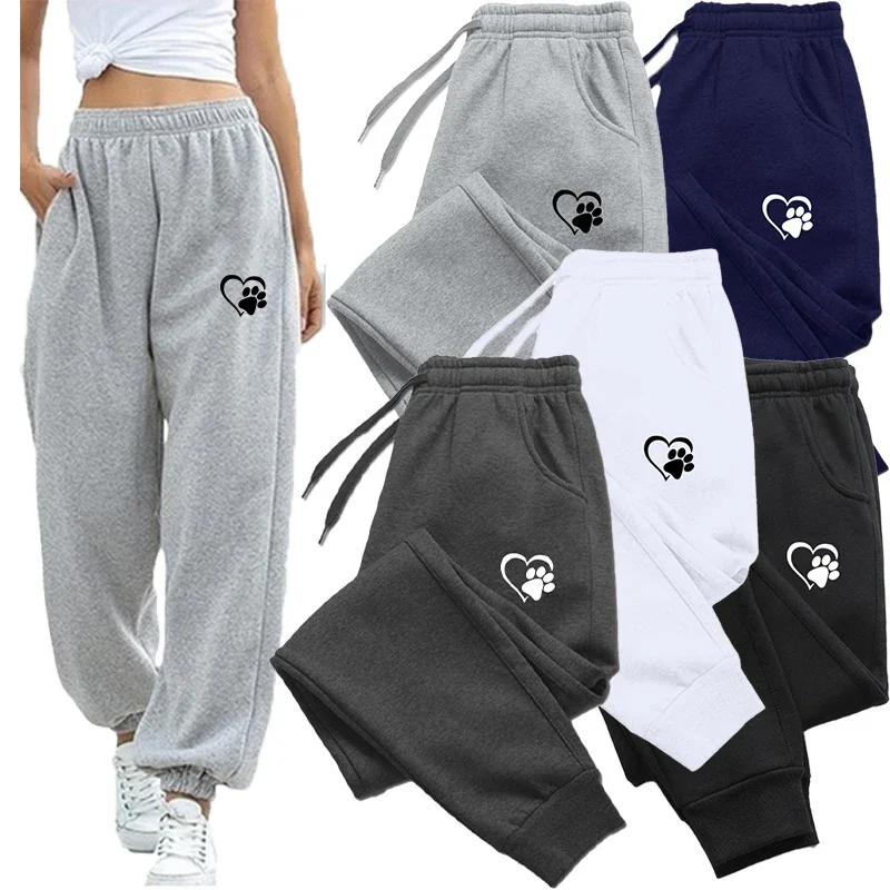 Pantalon de sport imprimé en forme de cœur pour femme, pantalon de Jogging en coton, pour loisirs, sport, Fitness, automne et hiver