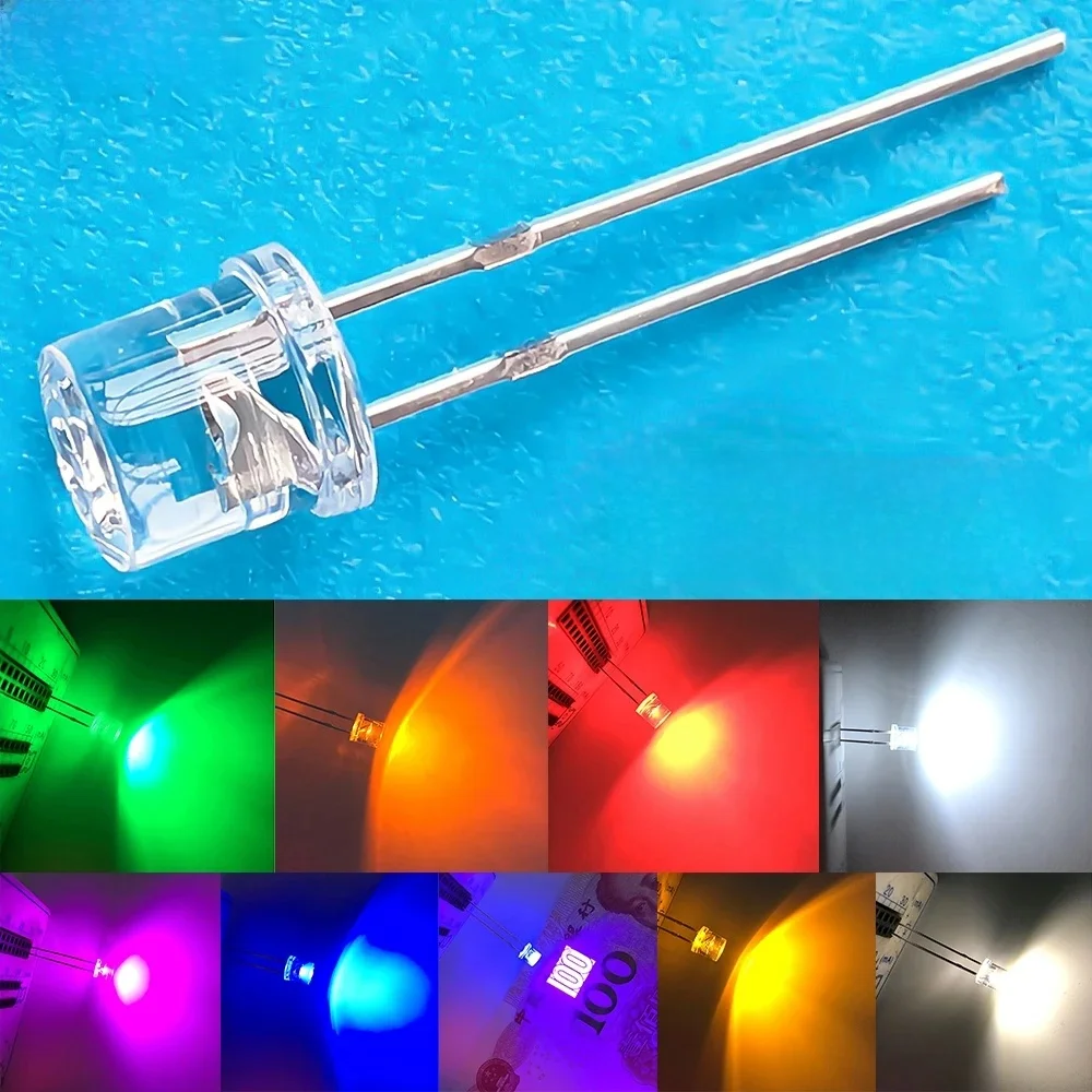 Dioda kątowa 100X Min F5 5mm płaski wierzchołek biały czerwony różowy żółty niebieski szeroki wodny przezroczysty LED koralik ultra jasna żarówka lampa emitująca światło — zdjęcie 2