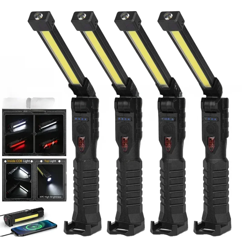 Nowa składana latarka COB LED światło robocze hak do zawieszania 7 trybów magnetyczna latarka USB z możliwością ładowania przenośna lampa błyskowa robocza — zdjęcie 2