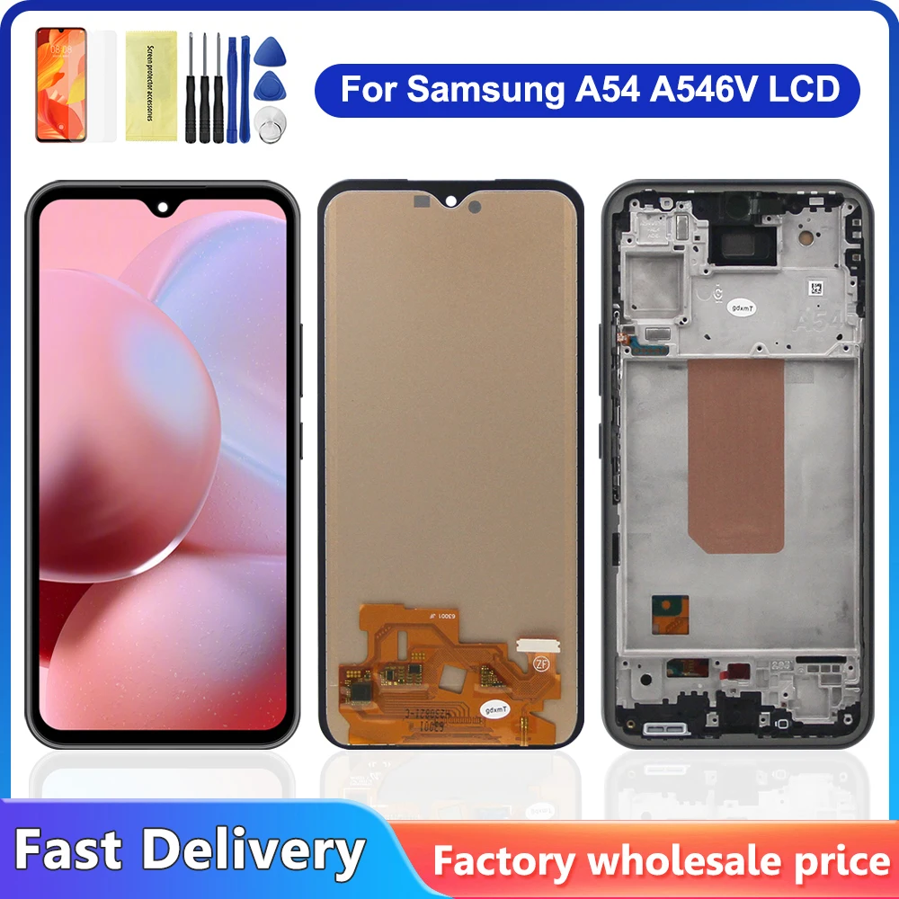 

Tested For Samsung A54 5G Display Touch Screen With Frame Digitizer Assembly For Samsung A546 SM-A546V SM-A546U LCD