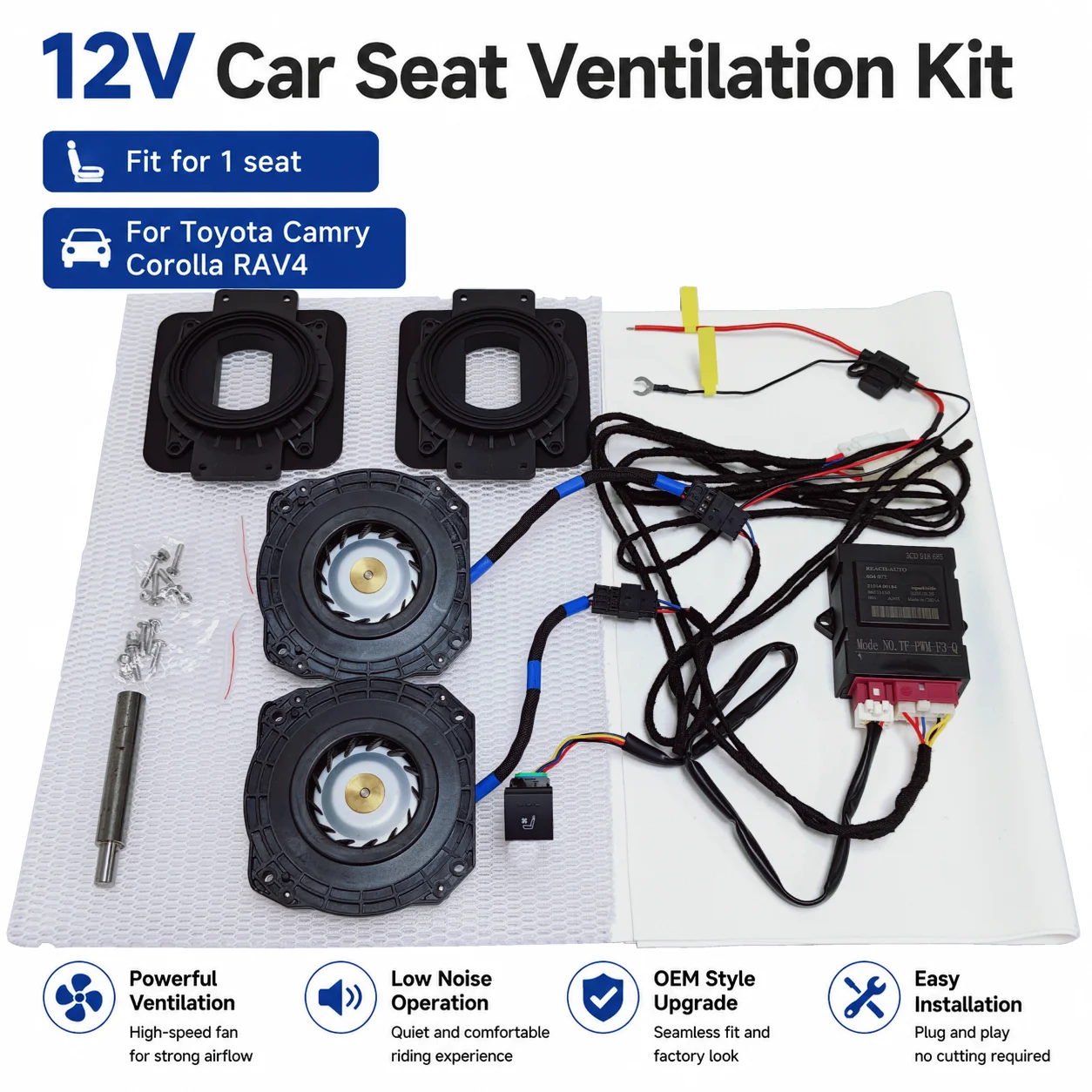 For Toyota Ventilated Seat Retrofit Kit 12V Cooling Seat Upgrade 3-Level Adjustable Switch Wiring Harness Fit 1 Seat