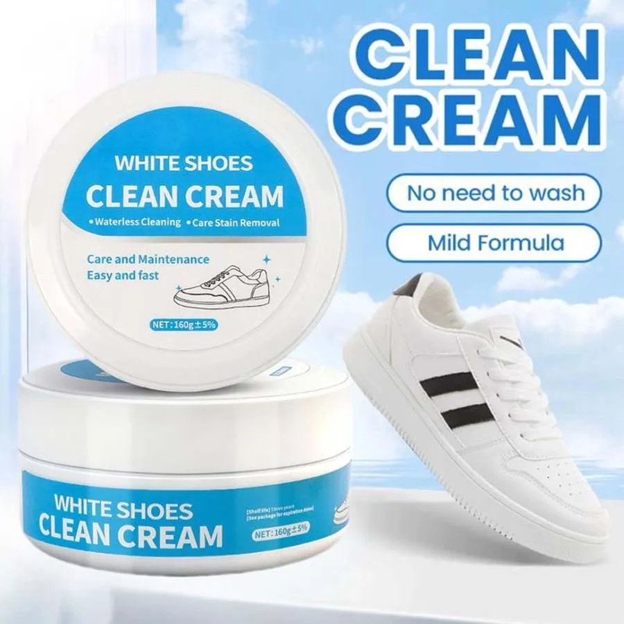 No-Wash Solid White Shoe Cleaner Cream 160g Multipurpose Stain-Removing Formula with Sponge for Leather & Silicone Car Interiors Gentle Non-Irritating