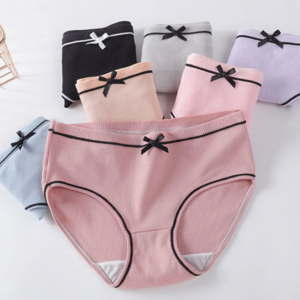 jadepit 6pcs/1set Women's Underwear Cotton Seamless Stripes Panties Soild Color Skin- friendly Lingerie Woman Panty Low Waist
