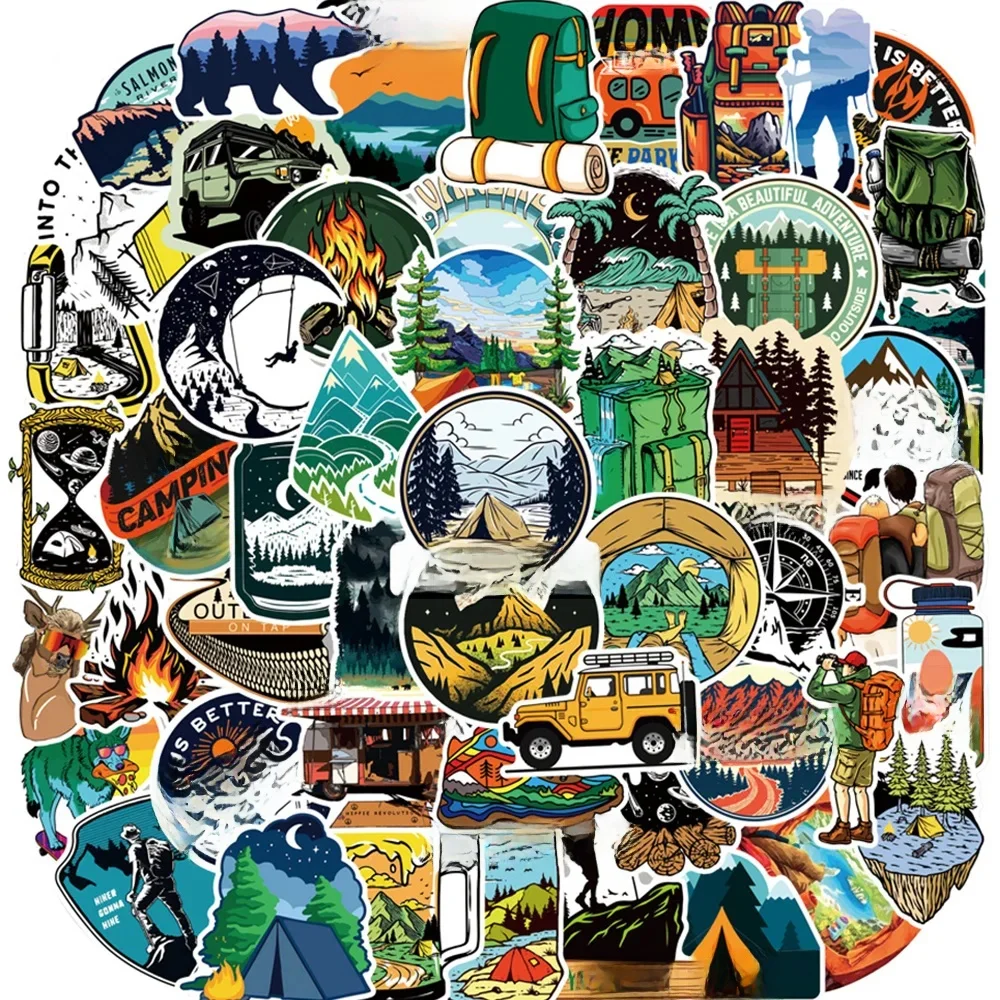 AliExpress Charile 10/30/50pcs Forest Camping Hiking Outdoor Cartoon Stickers Travel Scenery Decals Waterproof Graffiti Suitcase Luggage Bike Car