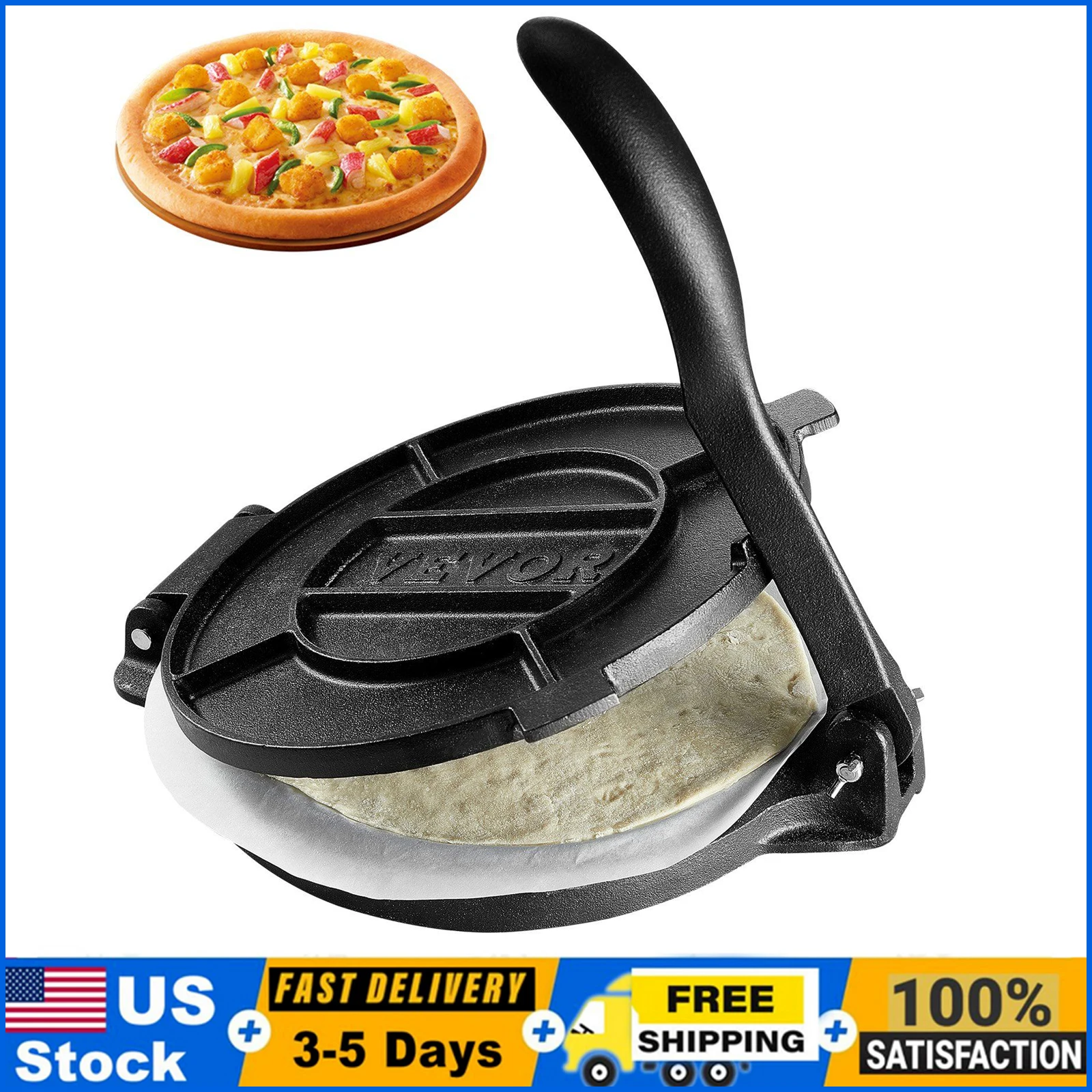 

10-дюймовый пресс для тортильи, ручной пресс из алюминиевого сплава для изготовления пиццы, пирогов, инструмент для прессования теста для тортильи, домашний блин, кухонная кулинария