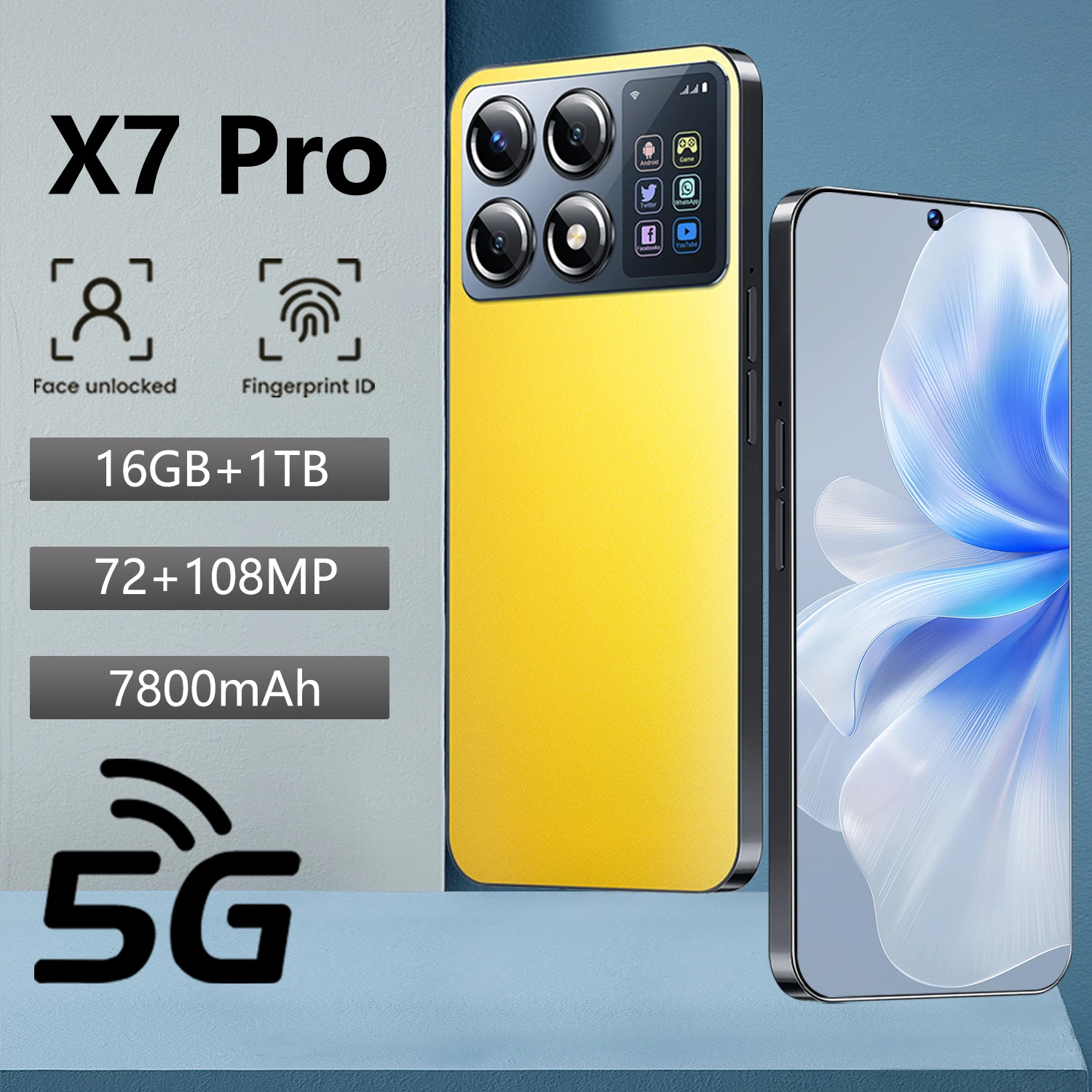 

2025 New Mobile Phone X7 Pro Smartphone Original 7.3 Inch Celulares Android 16G+1T Unlocked 5G CellPhones 108MP Camera 7800mAh