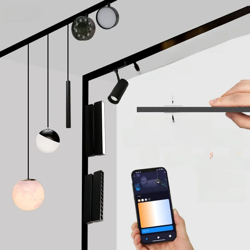 6 mm spoorlicht led magnetische rail plafondlamp systeem tuya smart home life zigbee dimbare lamp spotlight opbouw DC48V zwart w - afbeelding 2