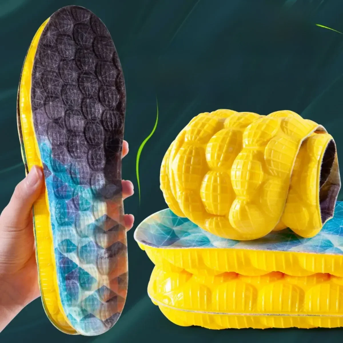 Semelles de sport à haute élasticité pour hommes, 1 paire, 4D Cloud Technologyt, dépistolet ant pour chaussures, semelle PU jaune, respirante pour les pieds, semelle intérieure de course