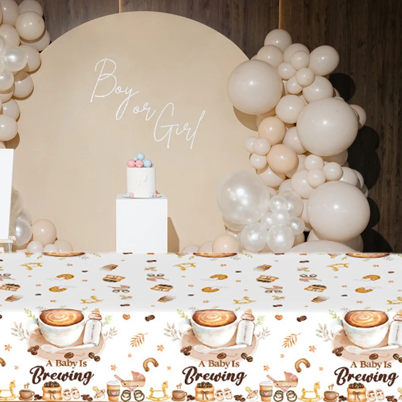1 Stück „A Baby Is Brewing“-Thema, wasserabweisende Einweg-Tischdecke für Geschlecht offenbaren, Babyparty, Party-Dekoration