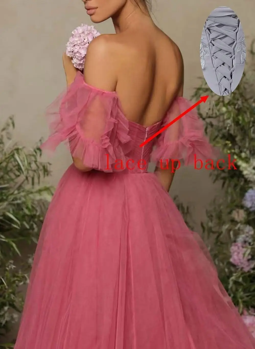 Off Shoulder Tulle Prom Dress Ruffle Puffy Ball Gowns A Line Backless Formal Evening Party Sweetheart Neckline Wedding Dresses