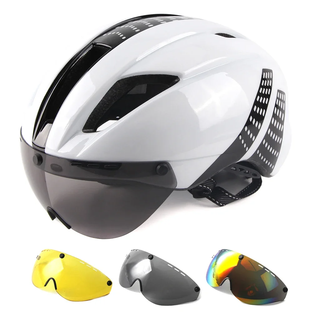 AliExpress WAGGON Lens Magnetic Goggles Helmet Road Racing Bike Helmet With Removable Lenses Sun Outdoor Cycling Helmet Time Trial Safety Cap M/L