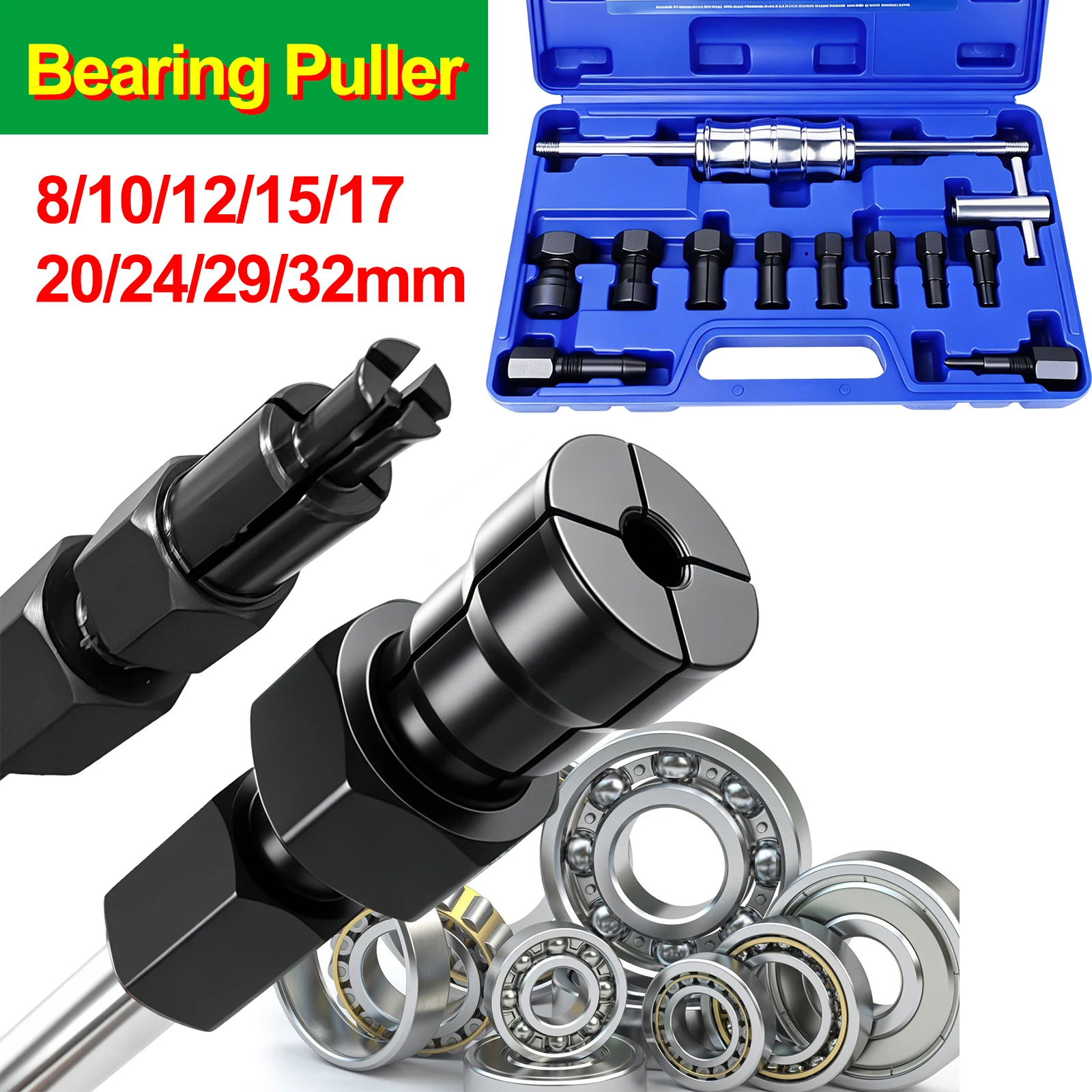 Kit di estrattori per cuscinetti interni con martello a slitta, set di utensili per l'estrazione e la rimozione di cuscinetti interni da 8 a 32 mm, ideale per la manutenzione di motori di automobili e