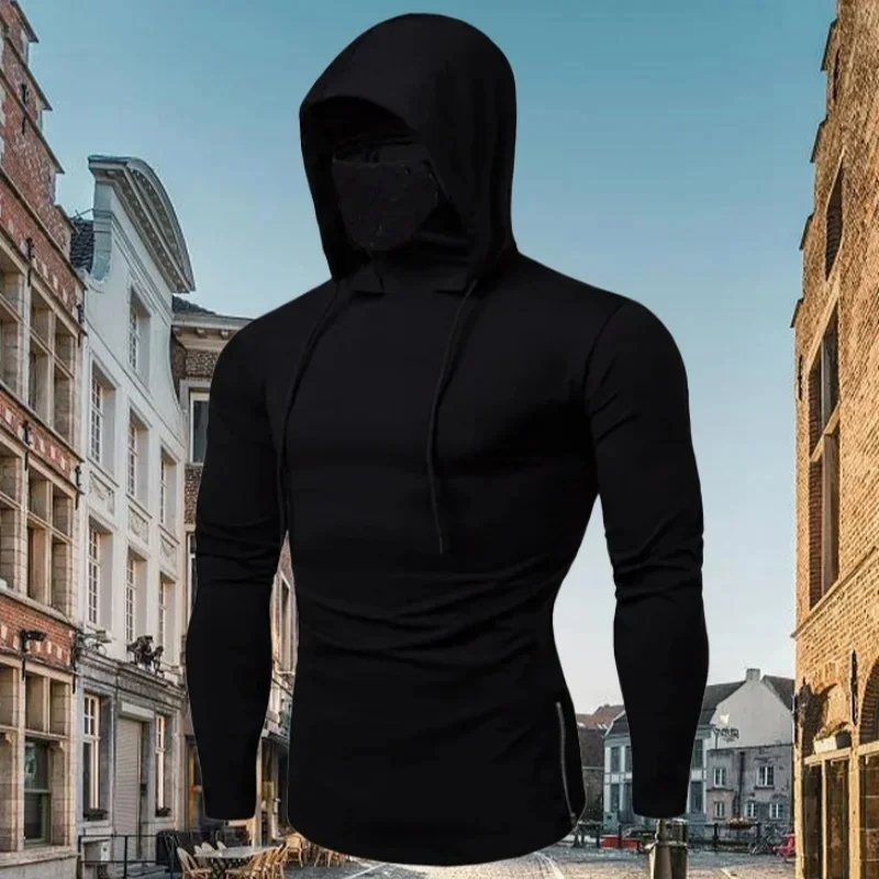 AliExpress NONE Mens New Gym Thin Hoodie  Long Sleeve Hoodies With Mask Sweatshirt Casual Splice Large Mask  Hoodie Trendy Sweatshirt Cycling