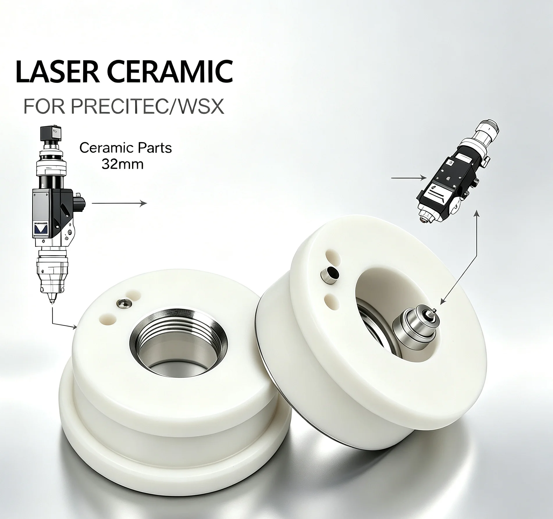 RAYLINE Laser Ceramic 28/32mm M1 M14 Nozzle holder WTC-01A KT B2 For Fiber Laser Cutting Head HPSSL KC15 NC30 BM111 BT240S