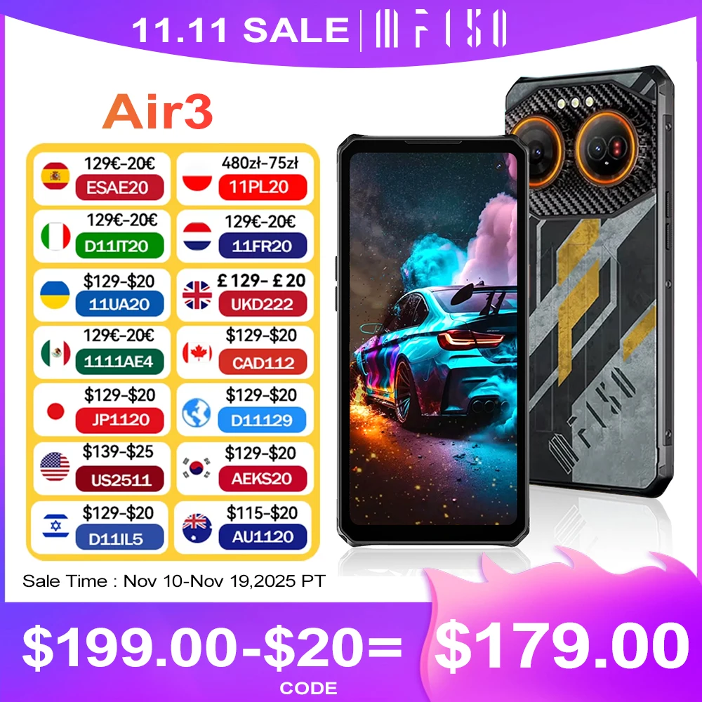 IIIF150 Air3 Rugged Phone 512GB 12GB Dynamic Island 100MP Camera Android 14 G96 Phone Ultra Thin Rugged 30W Fast Charge