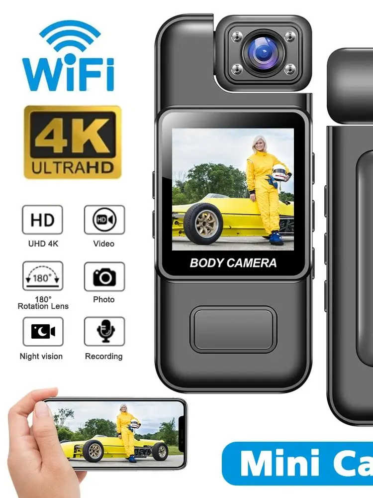 Mini kamera 4K Zewnętrzny rejestrator egzekwowania prawa Kamera WIFI z ekranem o wysokiej rozdzielczości, kamery policyjnej o wysokiej rozdzielczości — 2