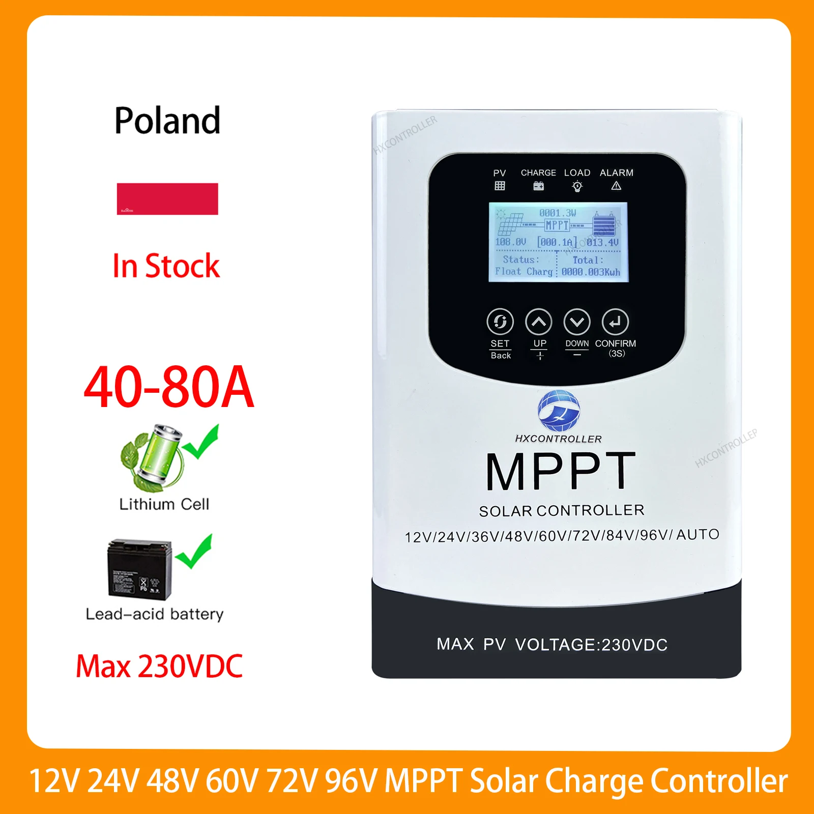 

230VDC 12-96V MPPT Solar System Charge Controller 80A 60A 40A Solar Battery Charger Regulator Support WIFI RS485 Brazil Stock