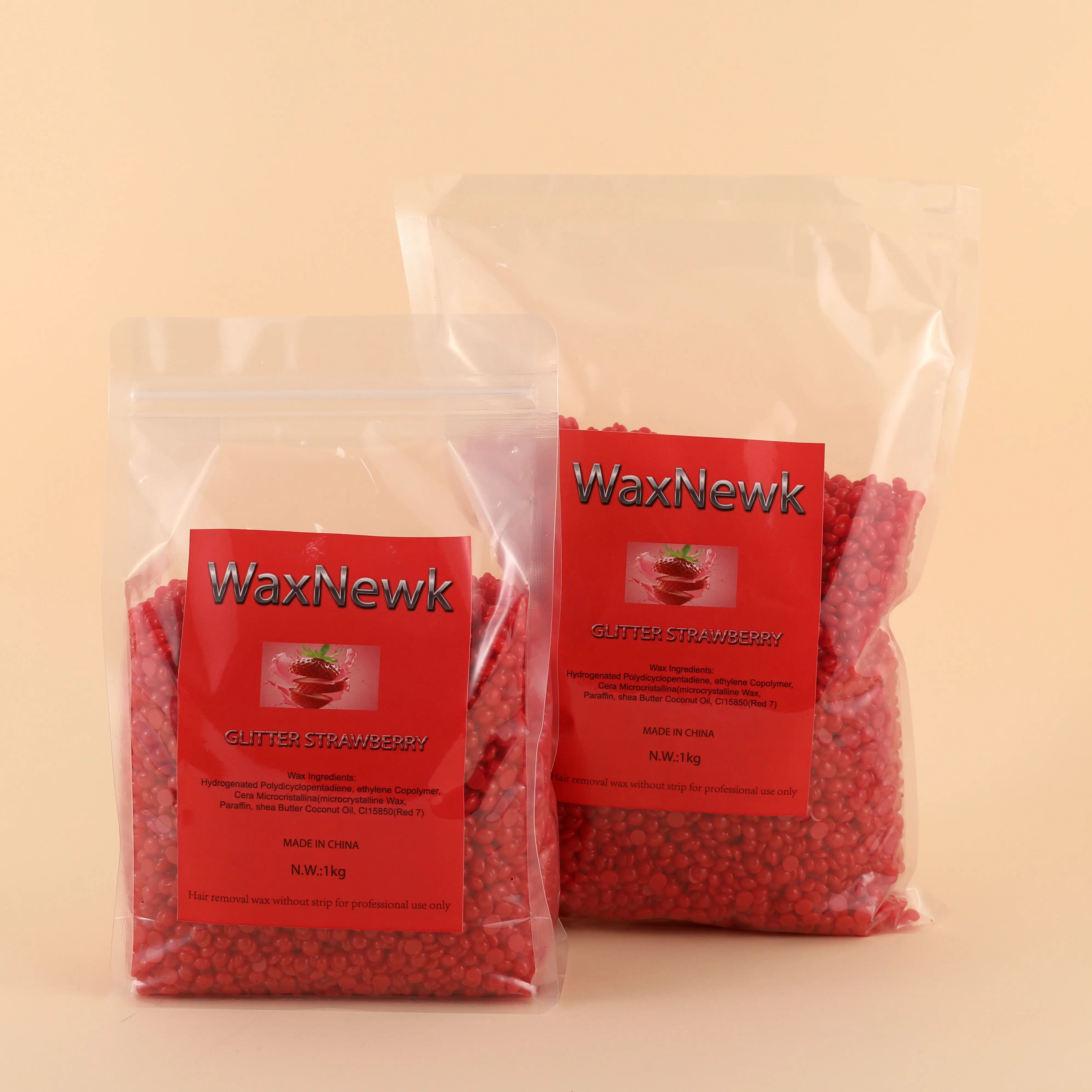 

WaxNewK glitter strawberry 1kg 2.2LB Hypoallergenic hair removal waxing rosin free low melting point sticky strong Waxing bean