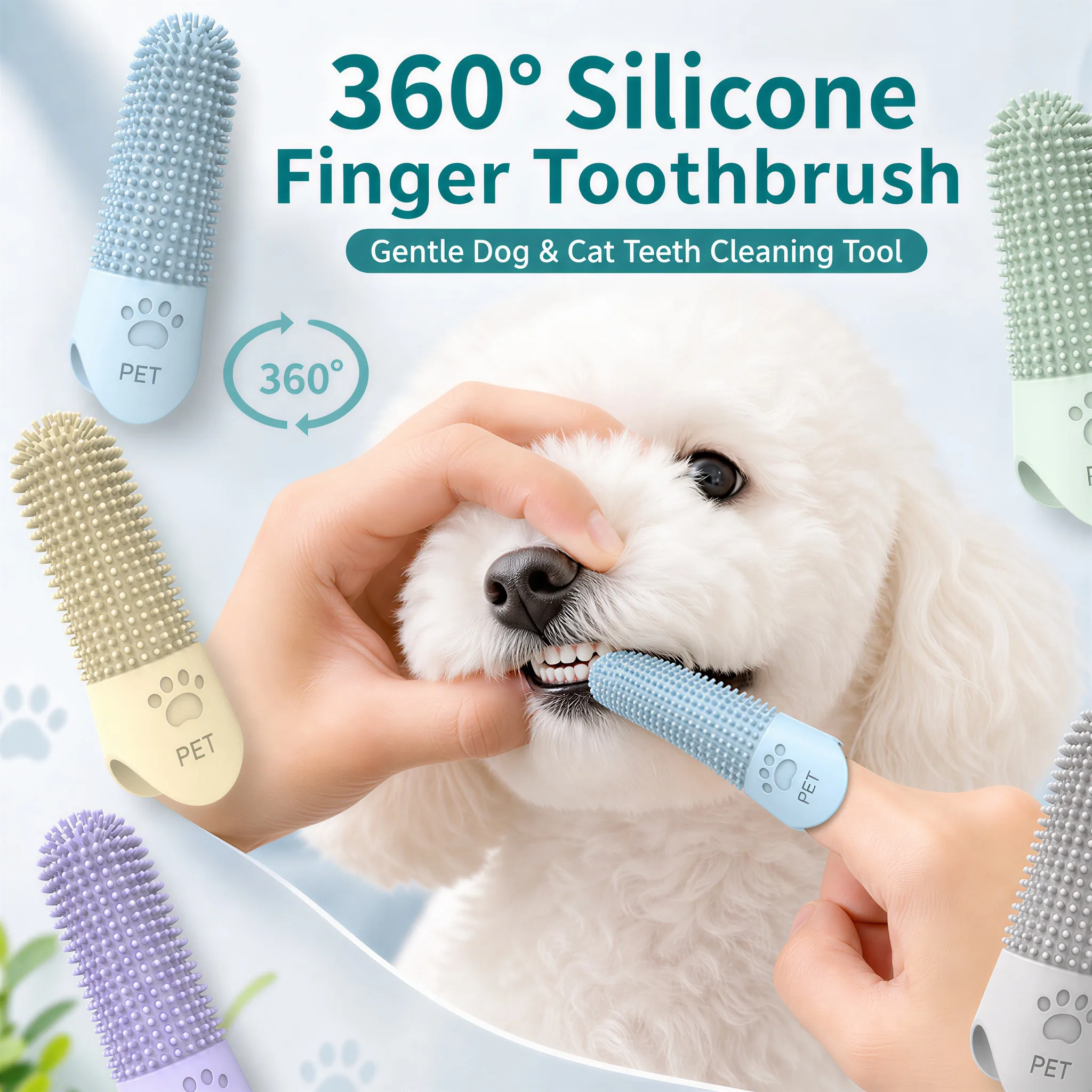 Weiche Silikon-Hundezahnbürste 360 ° Fingerzahnbürste für Hunde und Katzen, langlebiges Haustier-Fingerbürsten-Zahnreinigungswerkzeug für alle Rassen – Detail 1