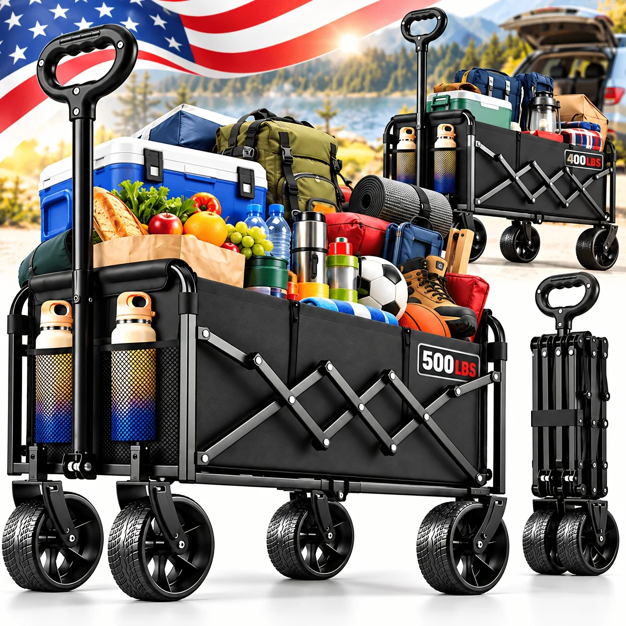 Outdoor Camping Trolley - 500/400파운드(약 227/181kg)까지 견딜 수 있는 견고한