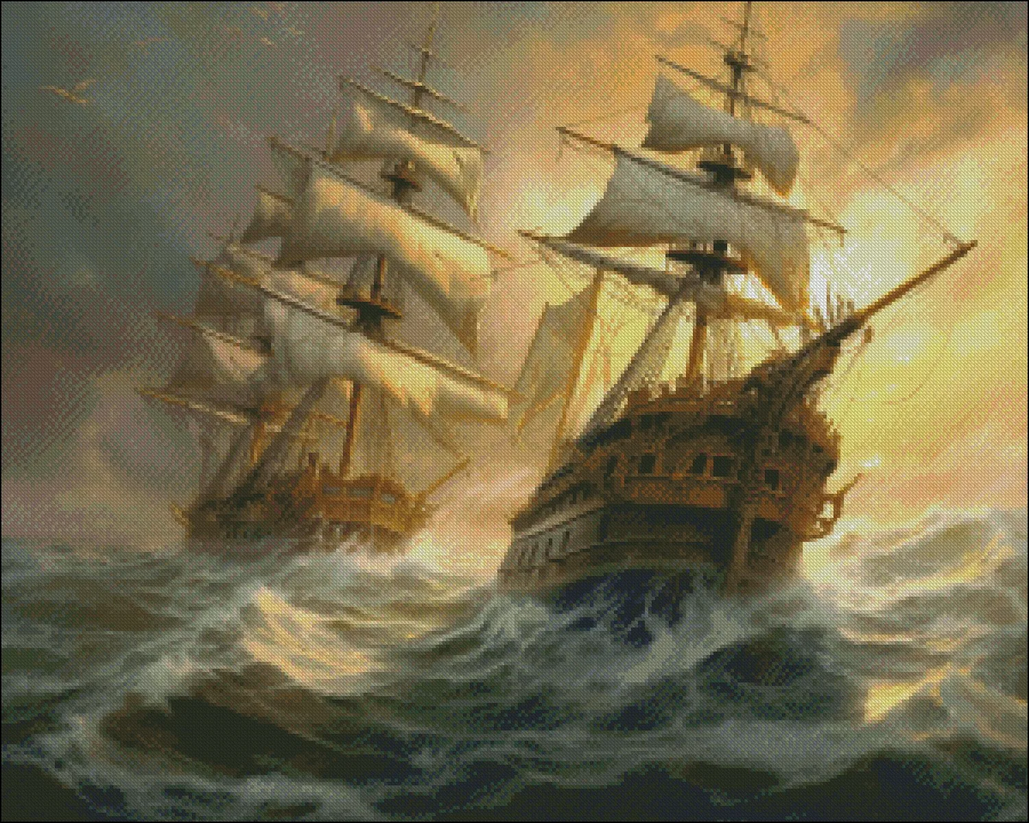 Embroidery Counted Cross Stitch Kits Needlework - Crafts 14 ct DMC Color DIY Arts Handmade Decor - Two Ships in Rough Seas