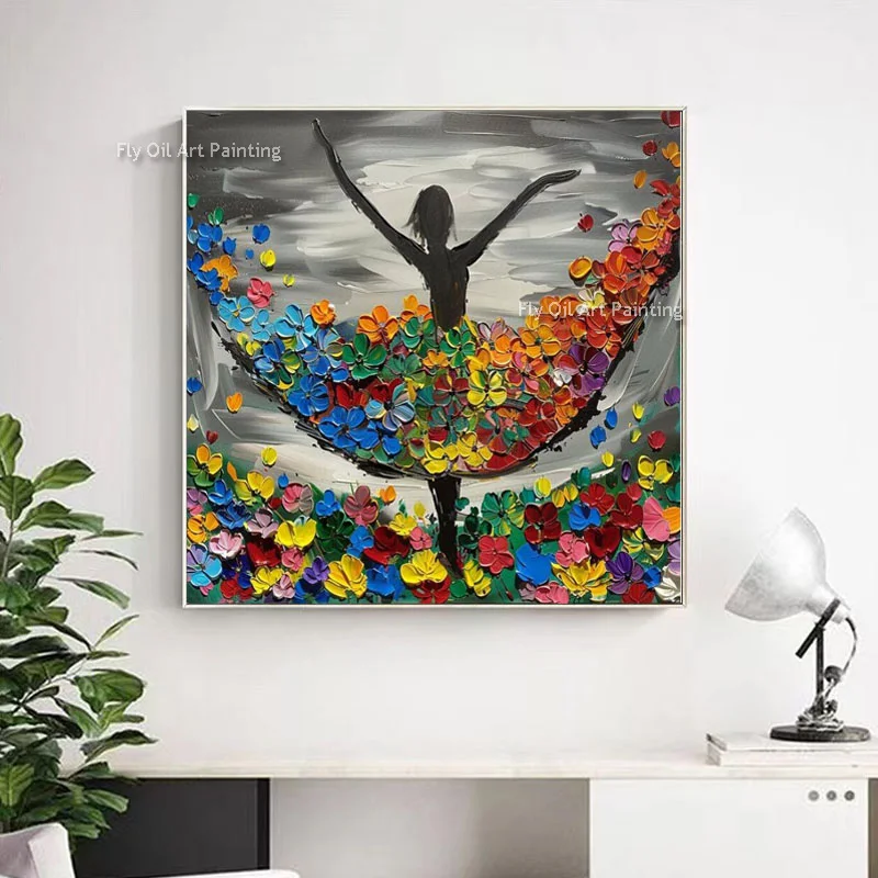 Colorful Woman Abstract Oil Painting 100% Hand Painted Textured Painting Abstract Canvas Painting Wall Decor For Living Room