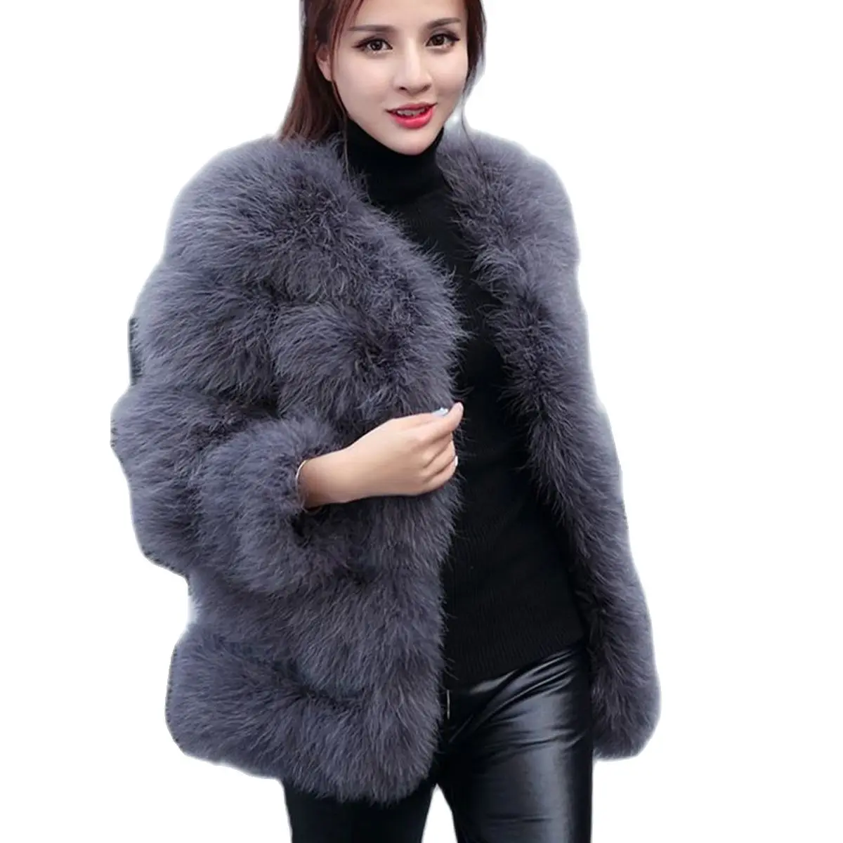 

Real feather coat ostrich feather jacket fur outer wear women's warm jacket winter ladies clothing light luxury jacket