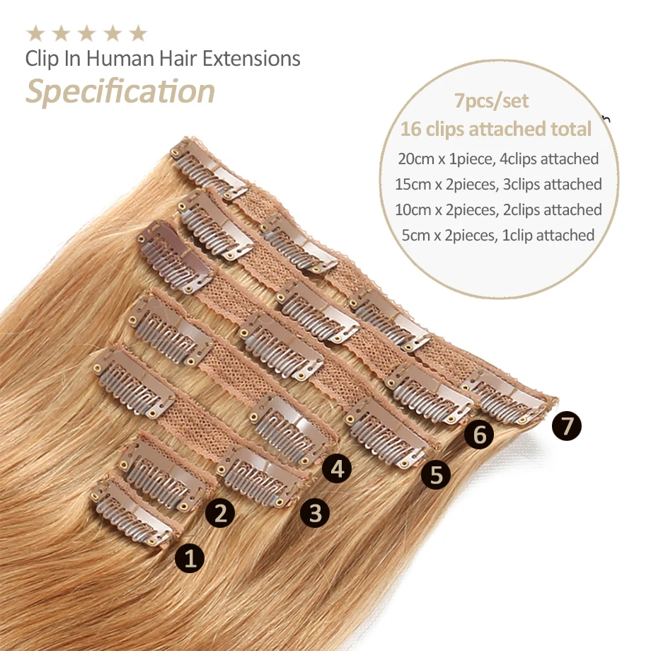 Double Weft Lace Clip in Hair Extensions Real Human Hair Silky Straight Remy Human Hair Extensions 70g 7szt Clip in Full Head