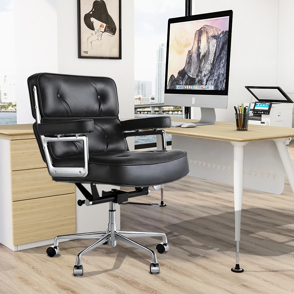 [Flash Sale]Lobby Genuine Leather Office Chair 360° Free Rotation Tilt Back to 120° Adjustable Lifting Senior Office Chair[US-W]