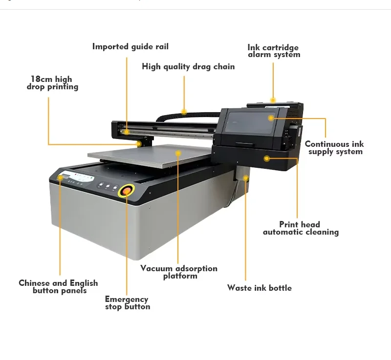 6090 UV Flatbed Printer High Precision I1600-U1 Printhead Hoson Board CMYK+White Ink Xp600 60x90cm for Phone Case Acrylic
