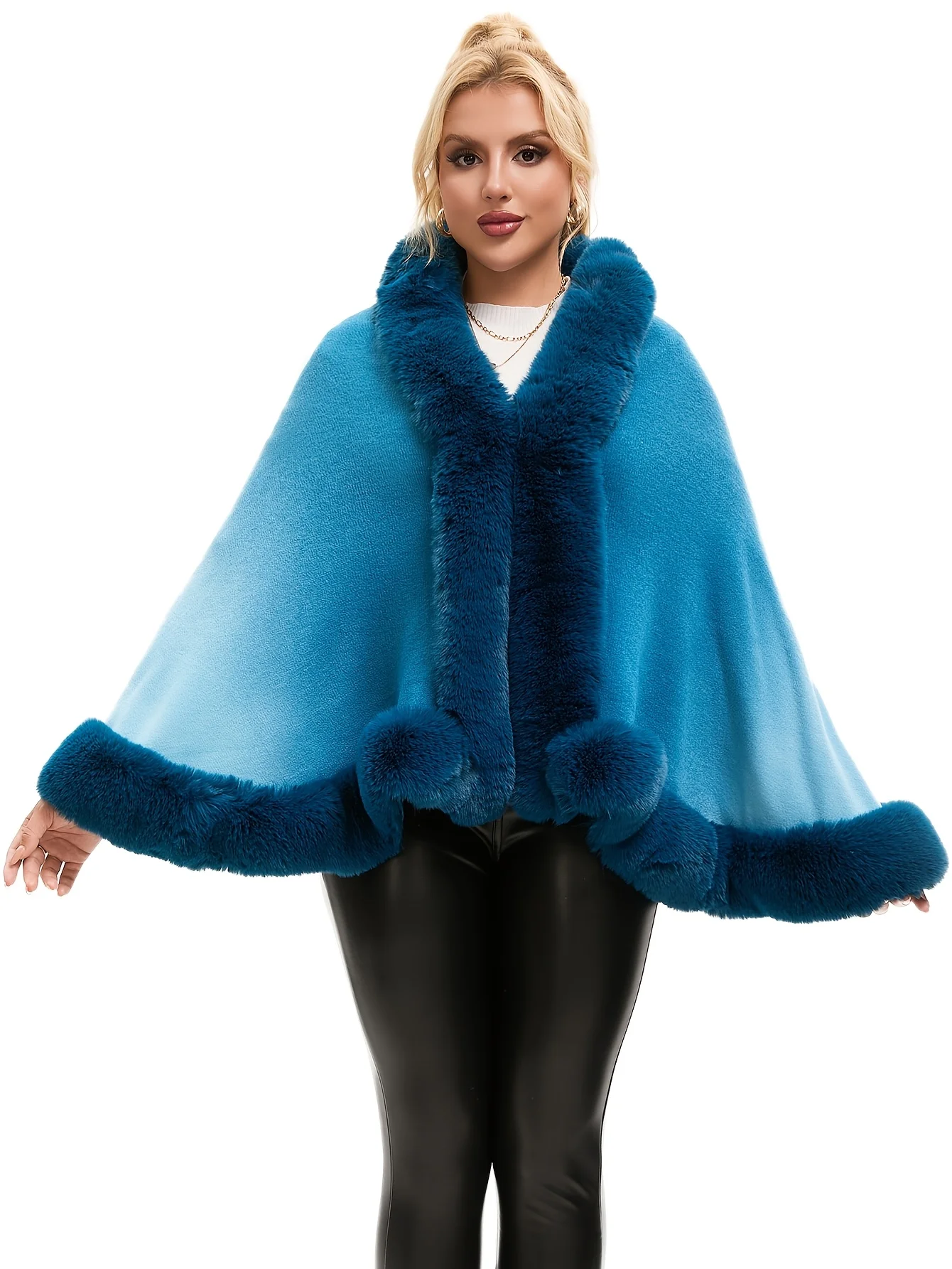 Gradient Color Knitted Rabbit Fur Collar Shawl Coat Autumn Winter New Style Qipao Versatile Top Matched Shoulder Cape Outerwear