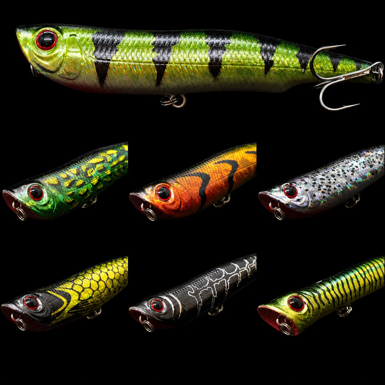 Leurre de pêche Wlure Topwater Popper 10cm 17g, leurre de lancer longue distance, leurre ambulant 2 # 4 Hameçons Triples pour Appât Flottant avec Yeux 3D Rigides W622