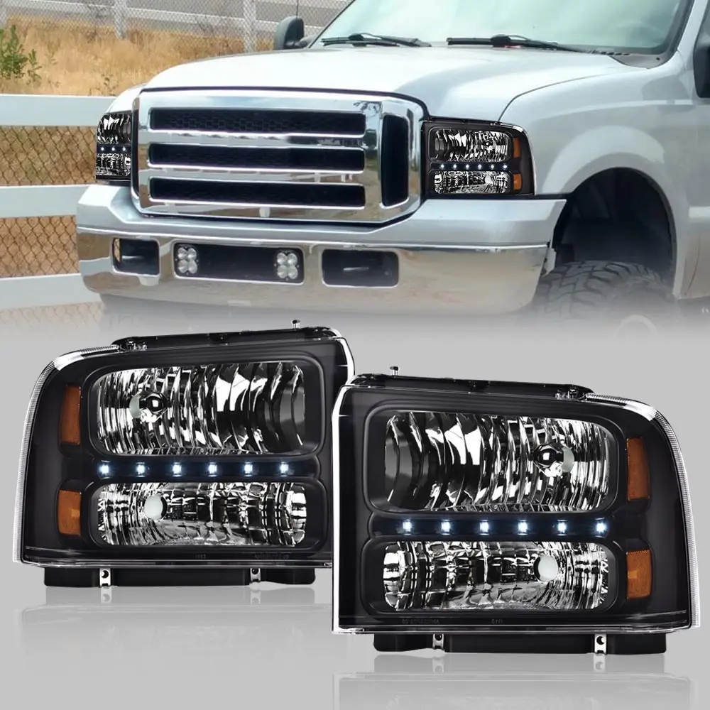 

Smoked Led Drl Headlights Compatible with Ford F250 F350 F450 F550 Super Duty 2005 2006 2007 Bumper Headlamp Clear Lens Black