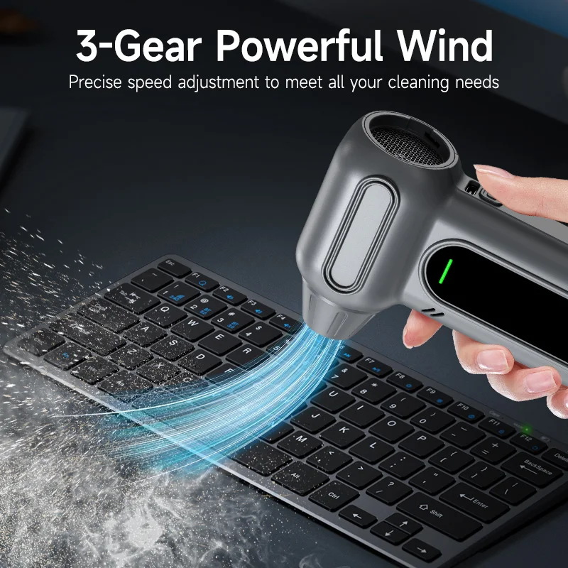 Electric Compressed Air Duster with Brushless Motor 8000mAh 3-Gear Adjustable Cordless Air Blower Gun for Computer Keyboard PC image 3