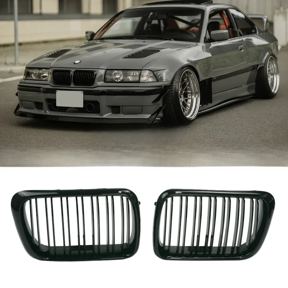 Calandre Sport Noire Brillante ABS Double Ligne 2 Lamelles pour BMW Série 3 E36 M3 318I 323I 328I 1997 1998 1999