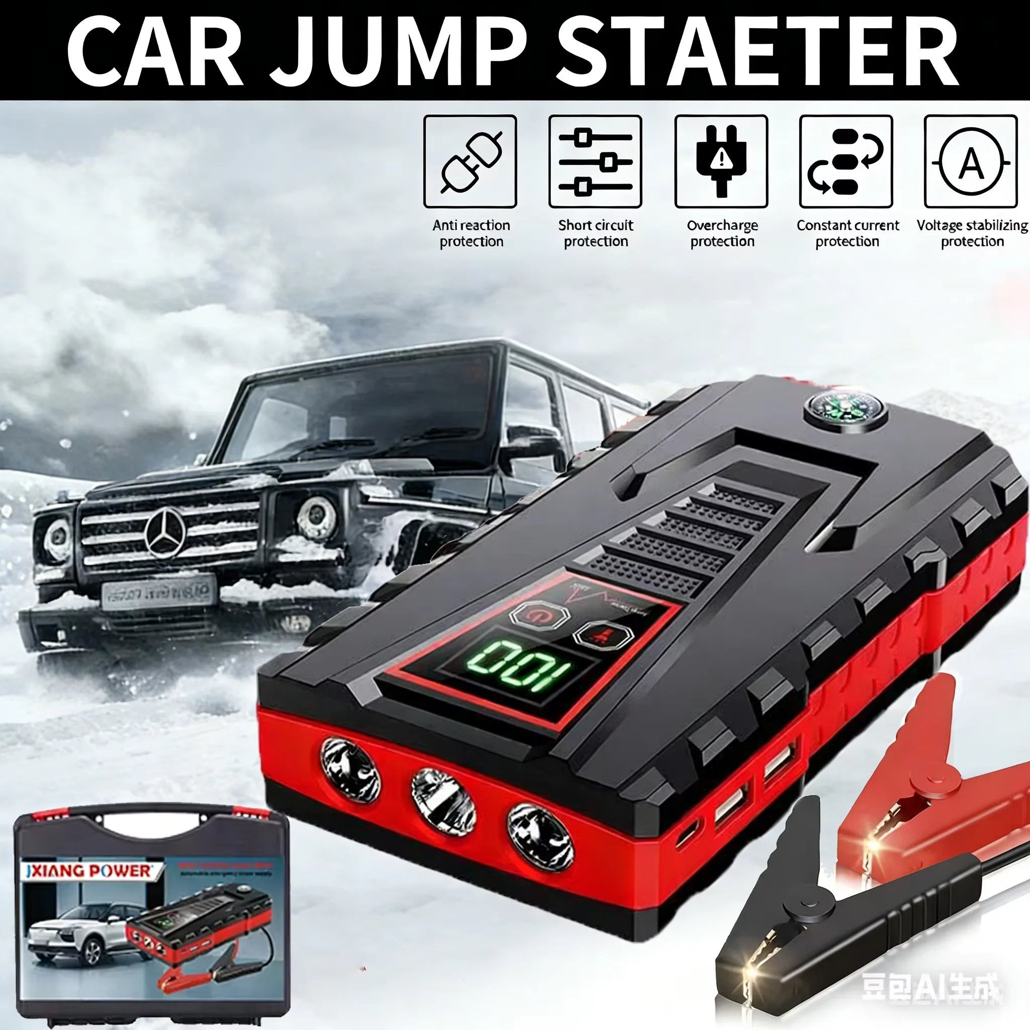 OWJHE NEUER Starthilfe-Powerbank 5000A Tragbarer Autobatterie-Starter für 12V-Fahrzeuge Notfall-Booster-Startergerät