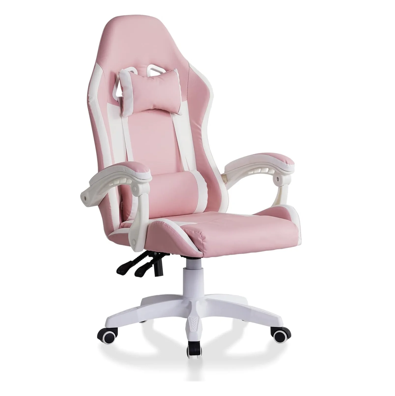 Gaming Chair Pink White Ergonomic Racing Computer Desk Chair with Tilting Adjustment, Lumbar Support Cushion