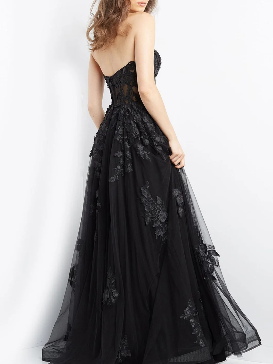 Sweetheart Long Prom Dresses For Women Lace Applique Tulle A-Line Evening Formal Gowns Backless Party Dresses With Flower