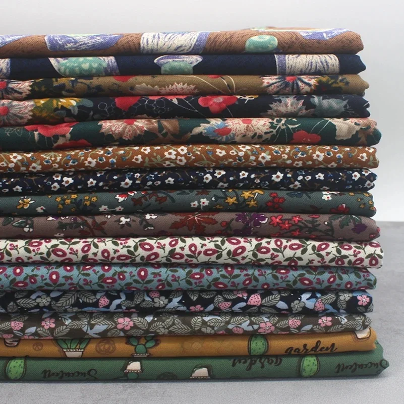 Optique tissu en coton sergé imprimé floral pour la couture, automne et hiver, vêtements de maison, fait à la main, bricolage par demi-mètre