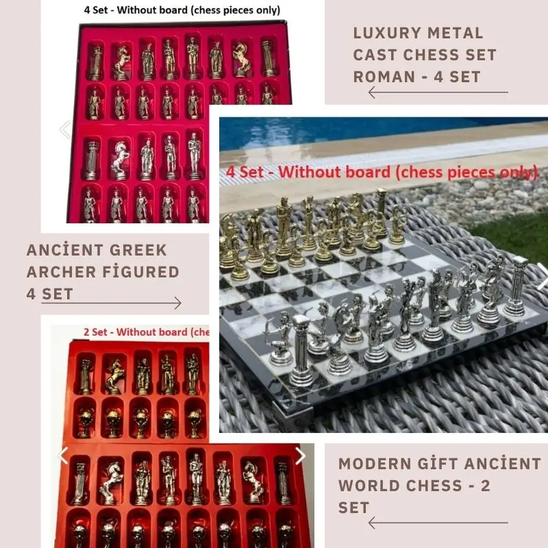 

Ancient Greek Archer Figured 4pieces + Modern Gift Ancient World Chess 2pieces + Luxury Metal Cast Chess Roman Army 4pieces