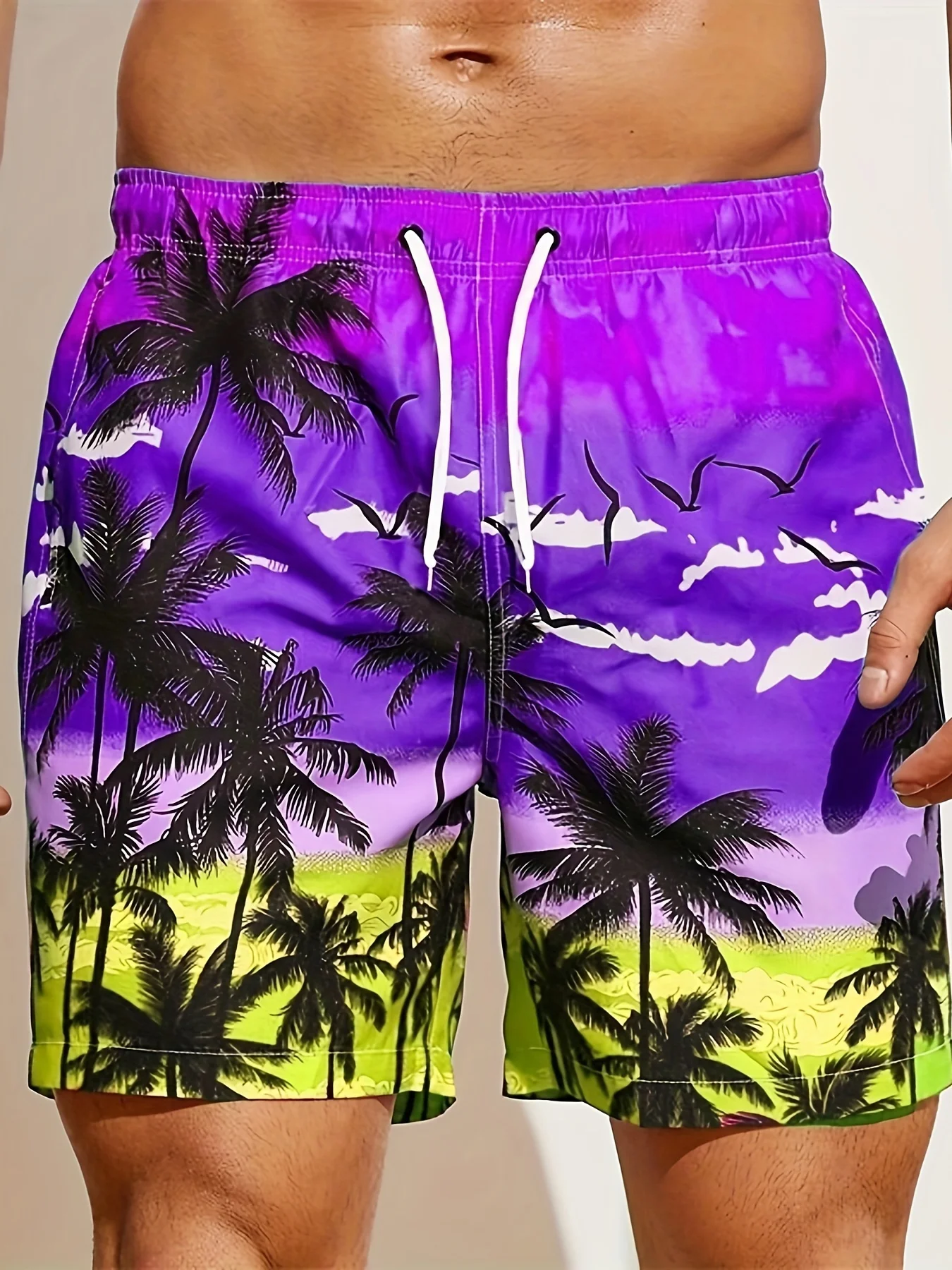 Men\'s Loose Beach Shorts Drawstring Quick Dry Coconut Tree Shorts For Summer Women Men 3D Print Casual Oversized Sport Shorts