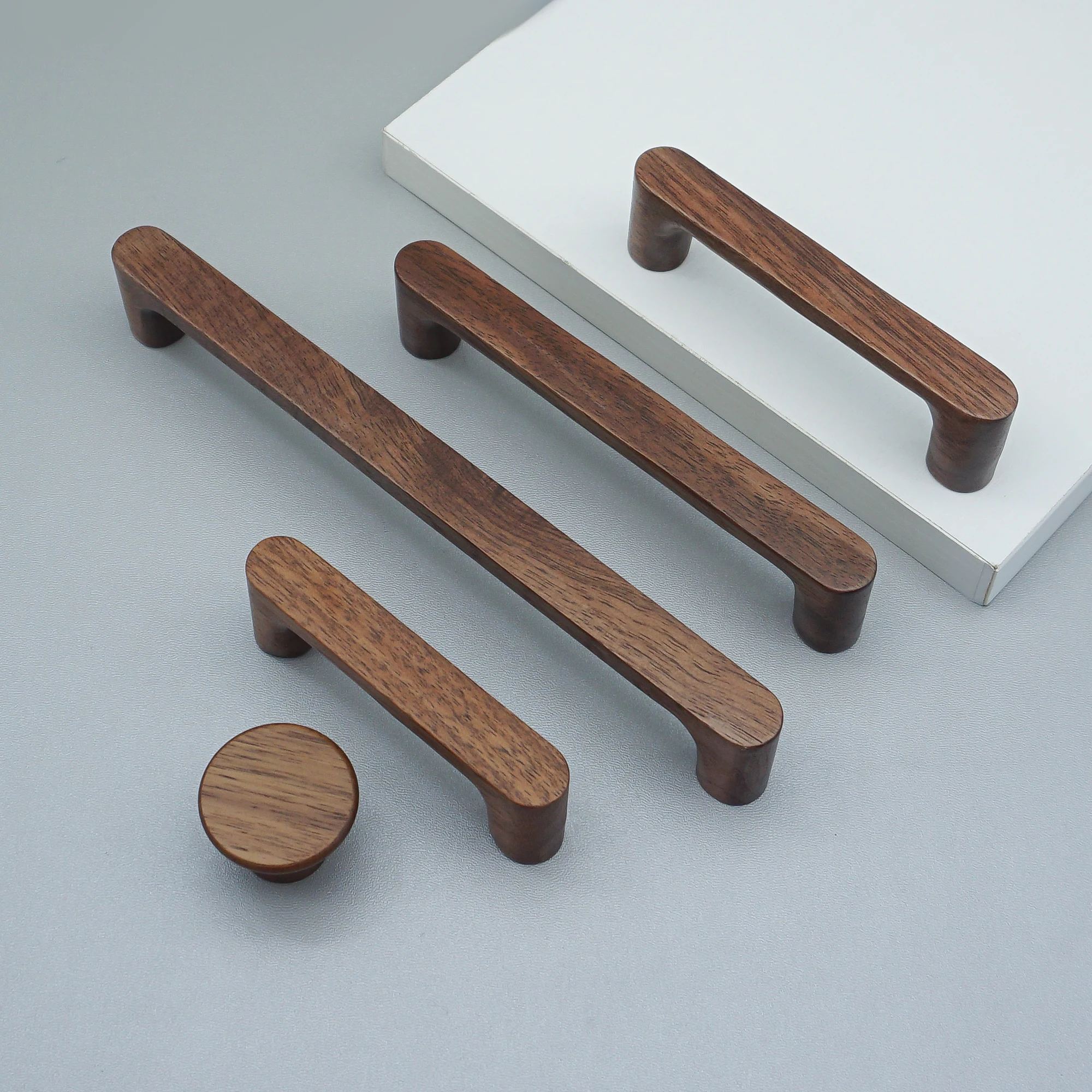 Natural Wooden Furniture Handles Minimalist Black Walnut Beech Cabinet Knobs Pulls Modern Wardrobe Pulls Kitchen Hardware LBFEEL