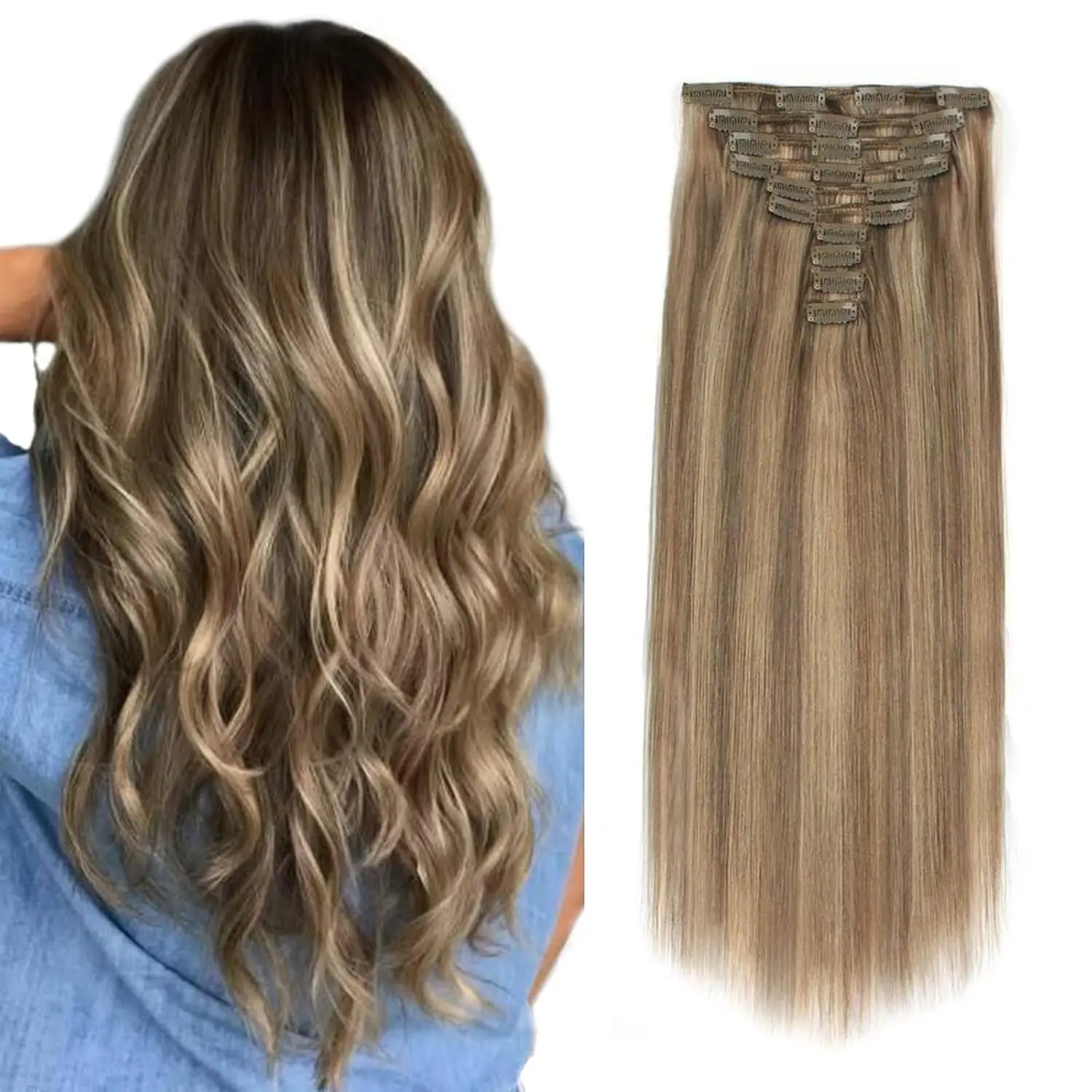 

Sixstarhair Hair clips Human Hair Extensions 8Pcs 70G/Pack 14'16' 100% Natural Human hair Clip in Hair Extension For Women