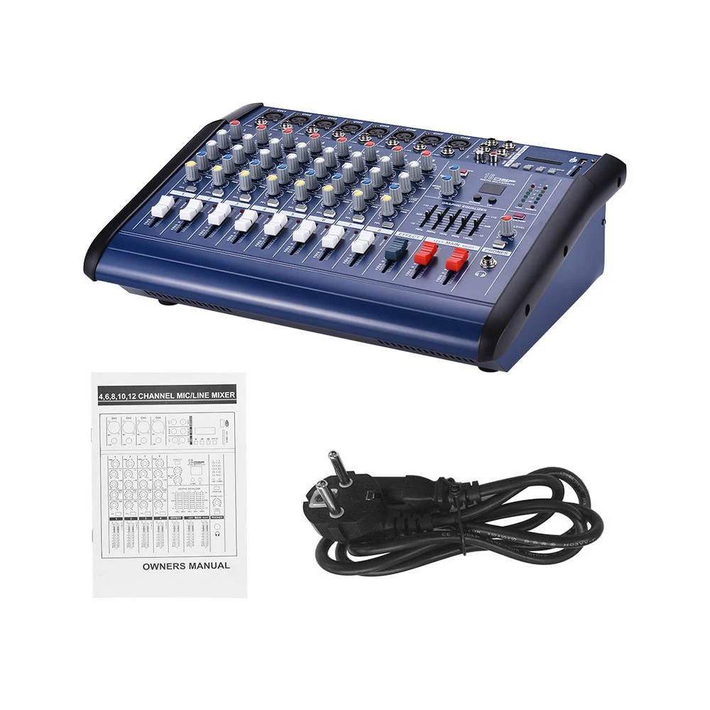Frete grátis Consola de Mistura de Áudio Digital, 250W x 2, 8 Canais, 48V Phantom Power, Bluetooth, USB mesa de som digital amplificador de som