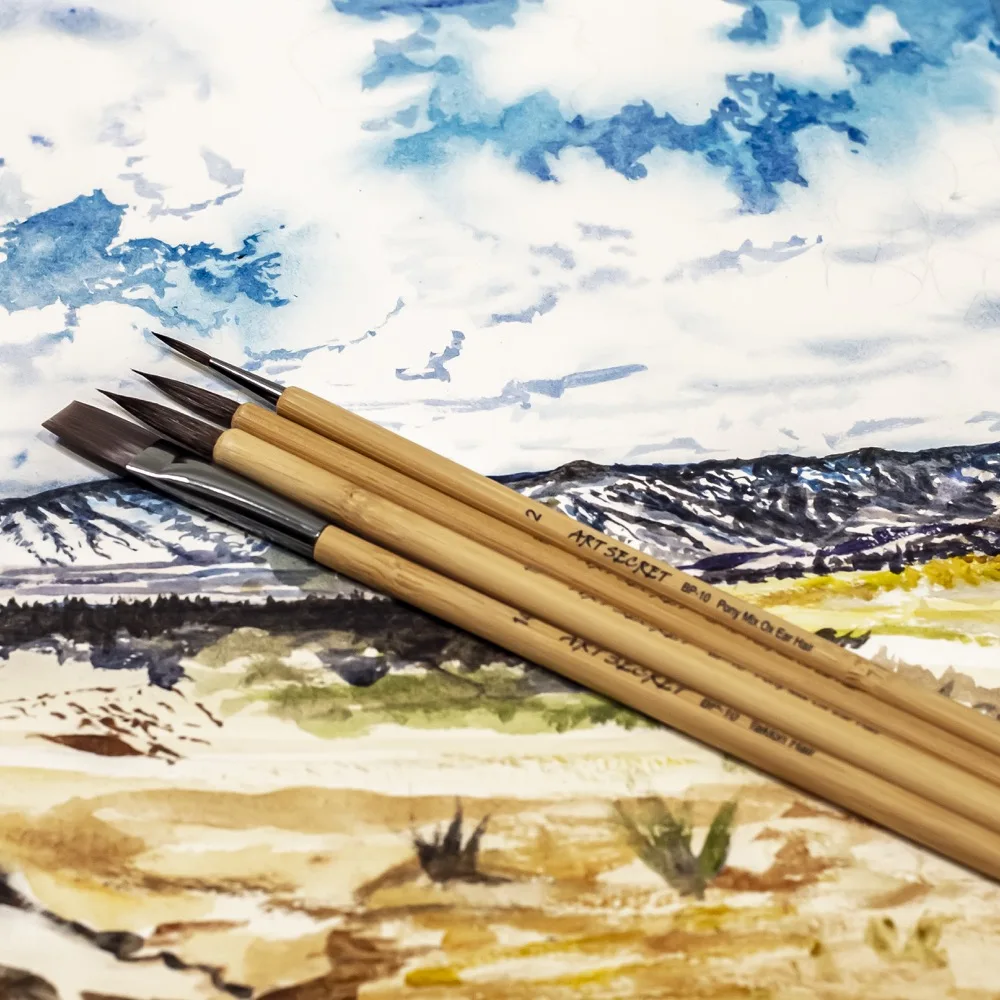 Artsecret 4pc/set BP-10 pônei & mix de cabelo de orelha de boi pintura chinesa escovas de caligrafia bambu lidar com ferramentas de arte de acrílico