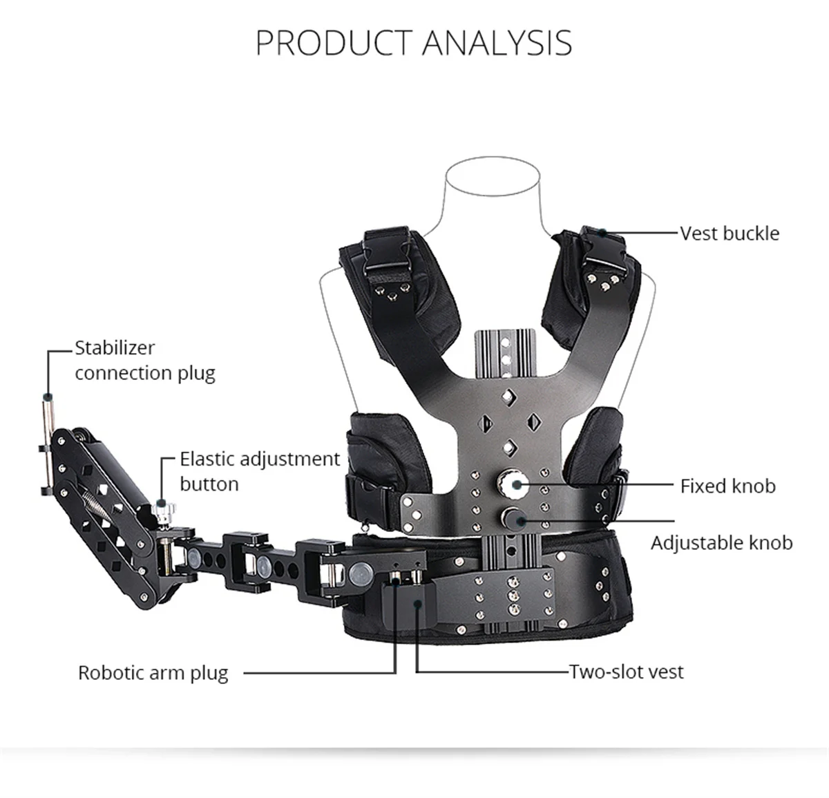 YELANGU Professional Aluminium Alloy Stabilizer Steadycam Vest Easy Rig Handheld Damping Arm Vest Camera Shooting