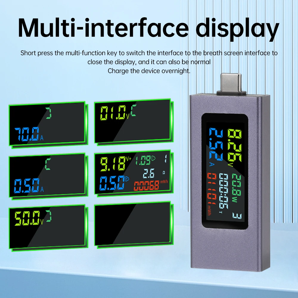 Type-C Tester DC4.5~50V 0-8A Voltmeter Amperimetro Current Voltage Meter Volt Ammeter Detector Power Bank Charger Indicator 