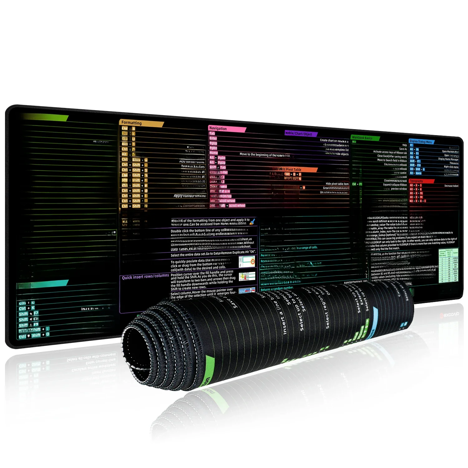 EXCO Excel Shortcuts Mouse Pad Large Extended Desk Mat Keyboard Mousepad with Stitched Edge Non-Slip Rubber Base for Gaming Home