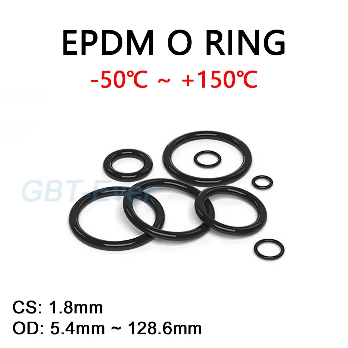

EPDM Rubber O Ring CS 1.8mm OD 5.4mm~128.6mm Acid and Alkali Resistance Water Resistance Friction Resistance O-Ring Seal Gasket