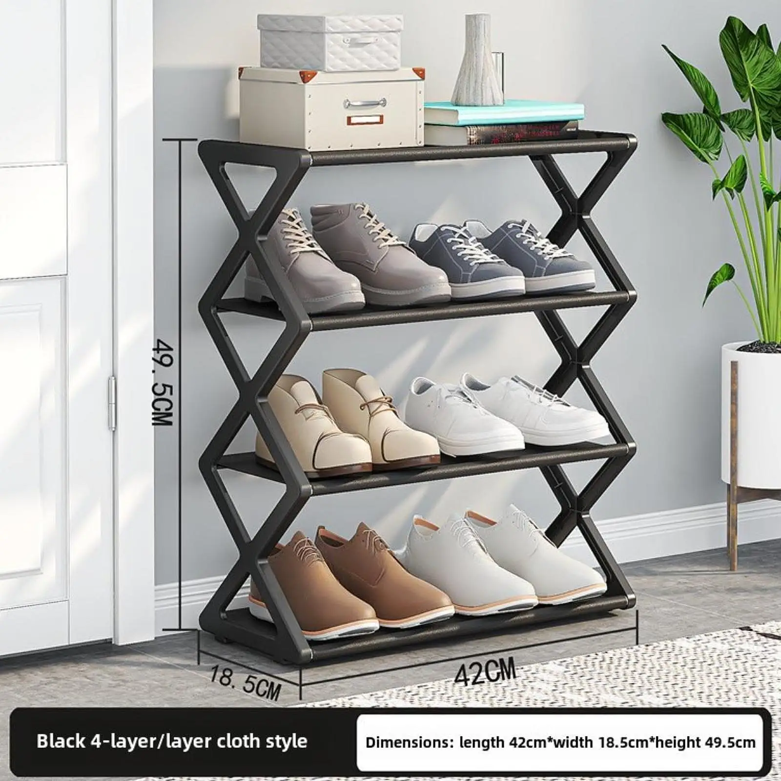 رف أحذية مقاوم للغبار على شكل X لرف مدخل الباب الأمامي، رف تخزين سهل التجميع للرف المنزلي خفيف الوزن